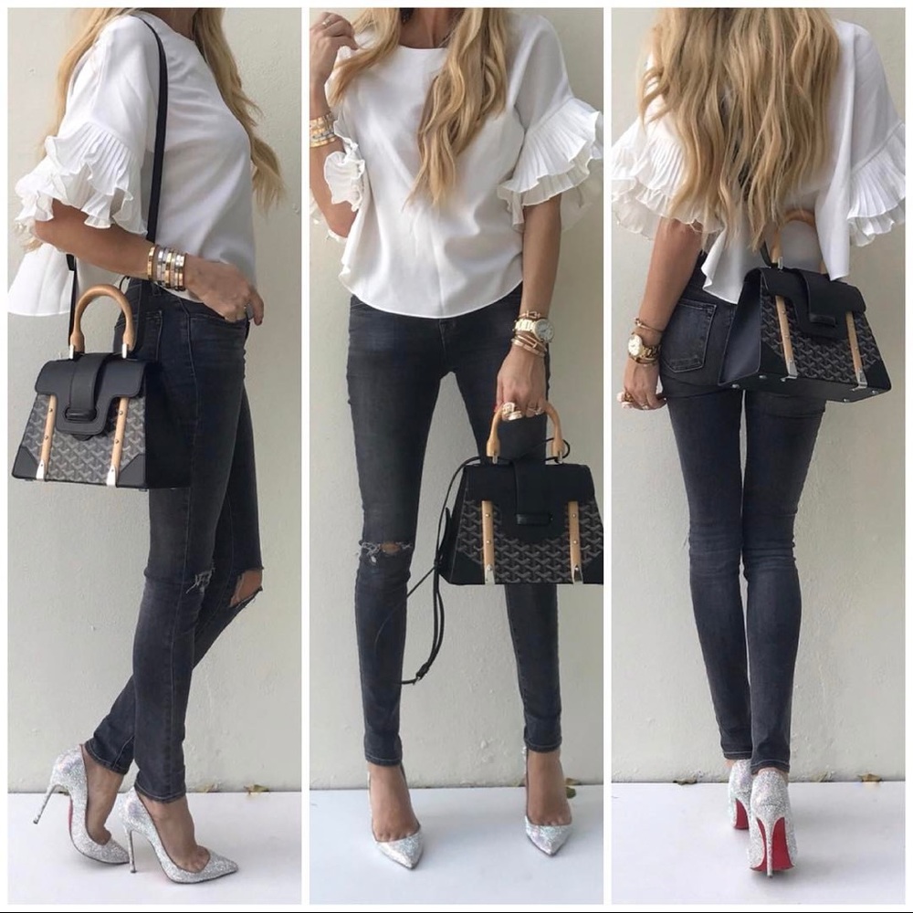 Calvin klein white ruffle sleeve thin blouse